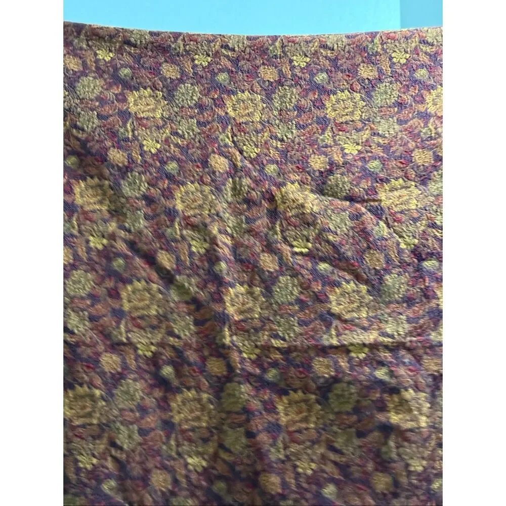 Crate and Barrel Tapestry Tablecloth 126” X66” Warm Fall Floral Colors W/ Fringe